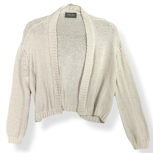 Wooden Ships Cropped Open Cardigan Sweater Sz S Neutral Beige Minimalist - Picture 1 of 12